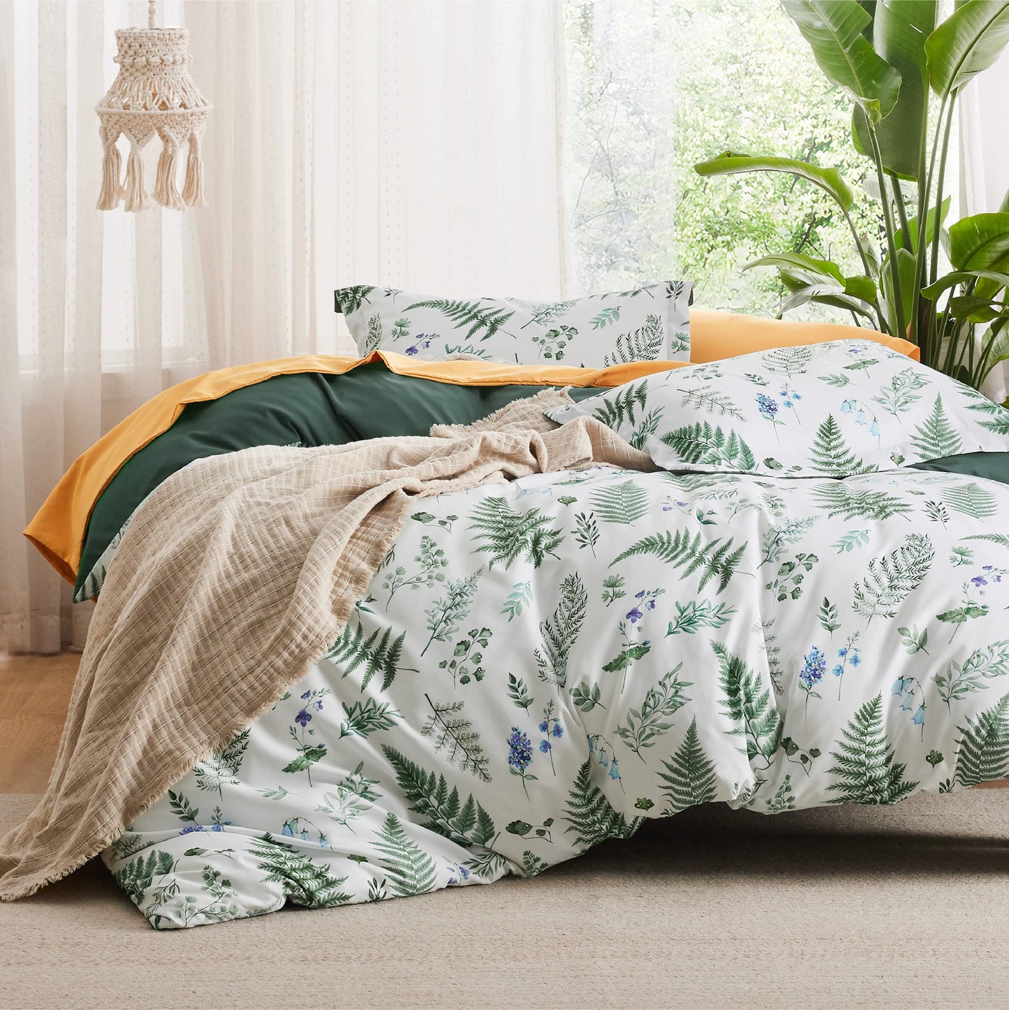 Bedsure Duvet Cover Queen Size - Reversible Cute Floral Duvet Cover Set with Zipper Closure, 3 Pieces White Bedding Set with 8 Corner Ties and 2 Pillow Shams 20"x26"