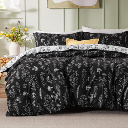 Bedsure Duvet Cover Queen Size - Reversible Cute Floral Duvet Cover Set with Zipper Closure, 3 Pieces White Bedding Set with 8 Corner Ties and 2 Pillow Shams 20"x26"