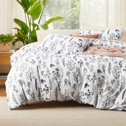 Bedsure Duvet Cover Queen Size - Reversible Cute Floral Duvet Cover Set with Zipper Closure, 3 Pieces White Bedding Set with 8 Corner Ties and 2 Pillow Shams 20"x26"