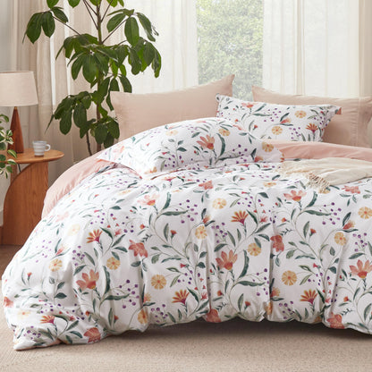 Bedsure Duvet Cover Queen Size - Reversible Cute Floral Duvet Cover Set with Zipper Closure, 3 Pieces White Bedding Set with 8 Corner Ties and 2 Pillow Shams 20"x26"