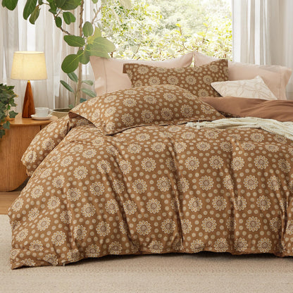 Bedsure Duvet Cover Queen Size - Reversible Cute Floral Duvet Cover Set with Zipper Closure, 3 Pieces White Bedding Set with 8 Corner Ties and 2 Pillow Shams 20"x26"
